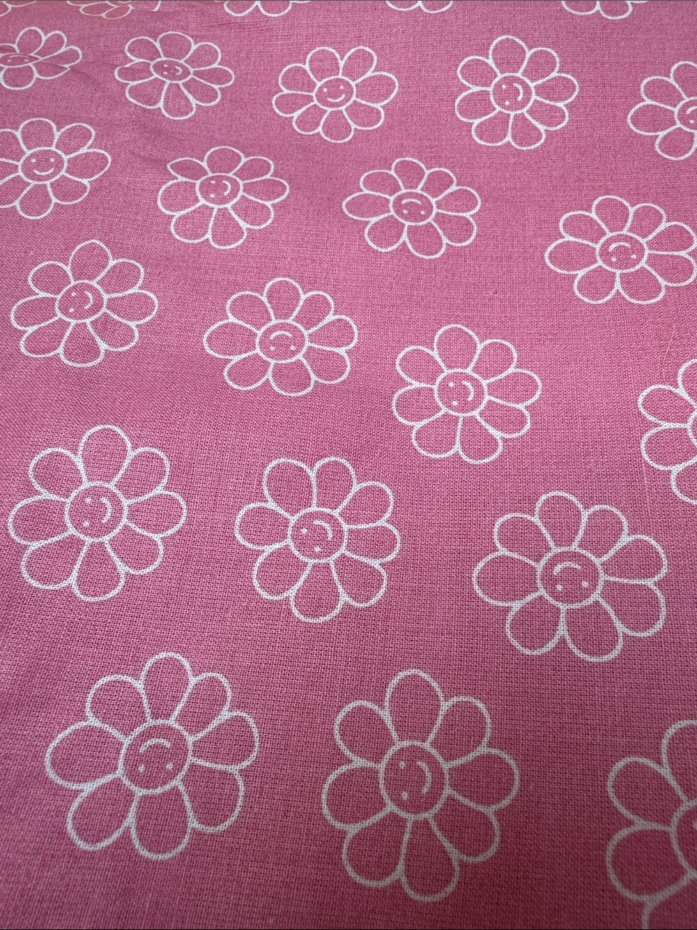 2.5 Yards Discontinued Joann Fabrics- Pink “Smiley Flower Faces” Cotton Fabric